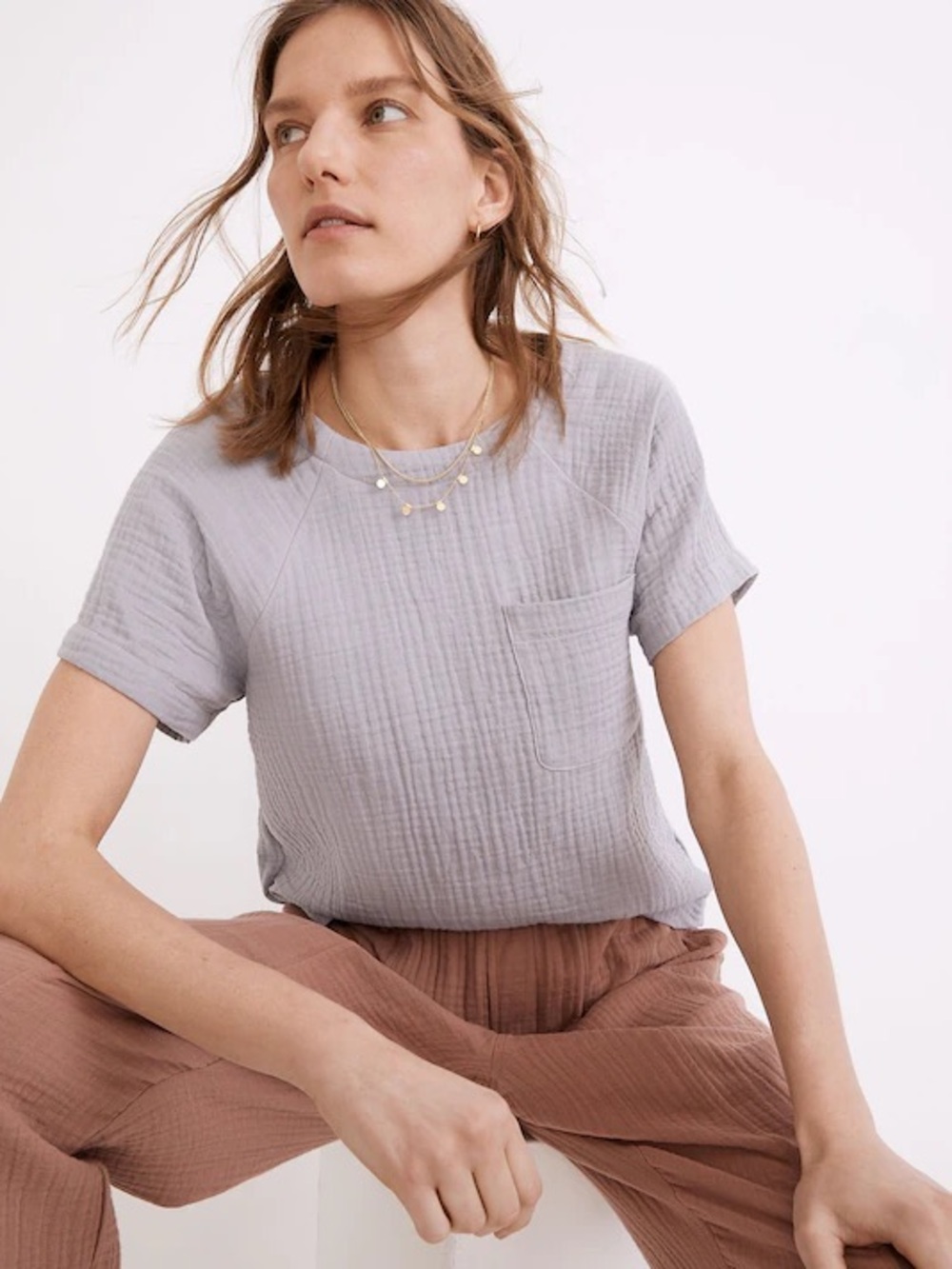 Madewell Lavender Renwood Gauze Button Back Top